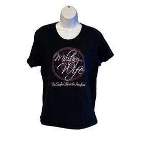 Gildan black and purple glitter military Wife t-shirt size L